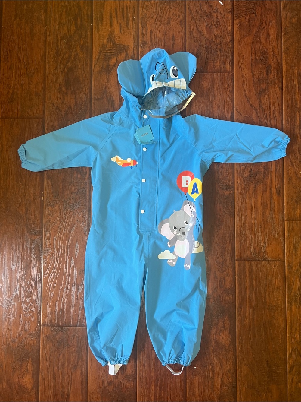 Kids Blue Elephant One-Piece Rain Suit toddler boy girl waterproof new